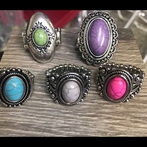 Set of 5 stretchy band rings NEW nickel FREE